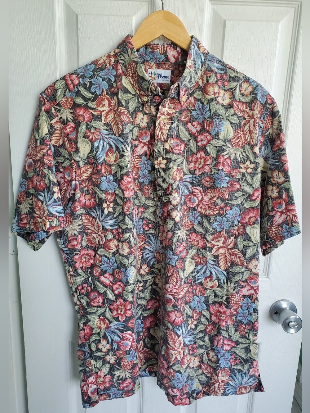 Hawaiian Reyn Spooner 4 Button Popover Reverse Print Vintage Men's Shirt Size L